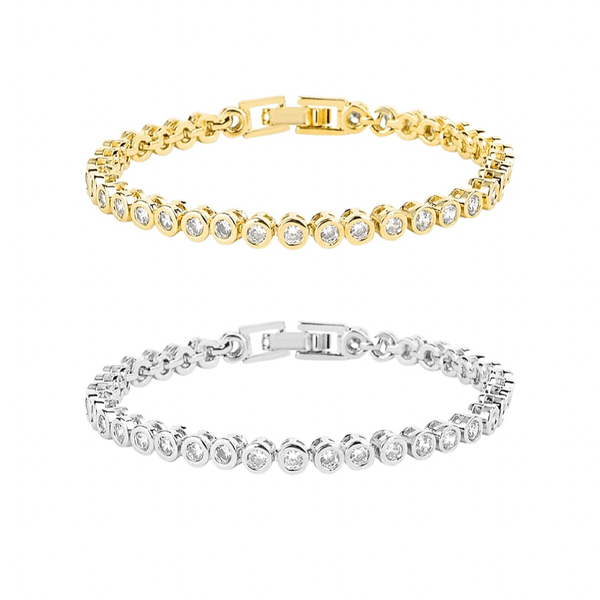 Round Bezel Set Tennis Bracelet: 14k Gold