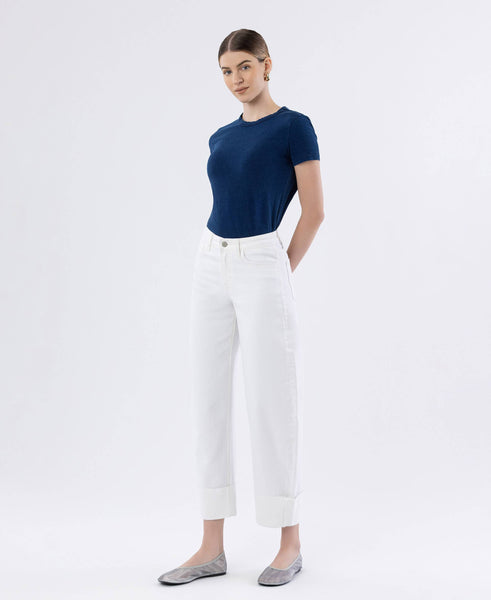 HIGH RISE CUFFED CROP BARREL JEANS F6098WH: OPTIC WHITE / 28 - Lulu Bella Boutique