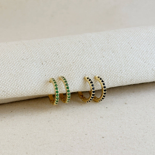 18k Gold Filled Colored CZ Hoop Earrings: Emerald - Lulu Bella Boutique