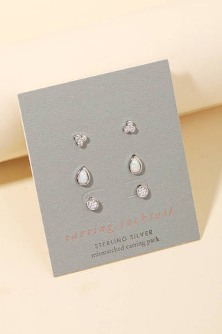 Sterling Silver Three Pair Stud Earring Set: S