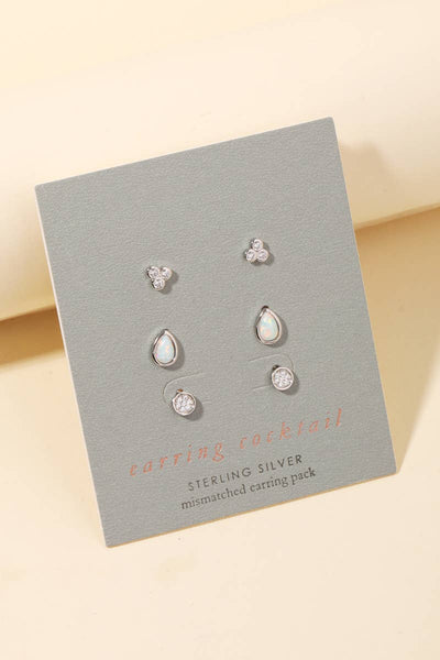 Sterling Silver Three Pair Stud Earring Set: G