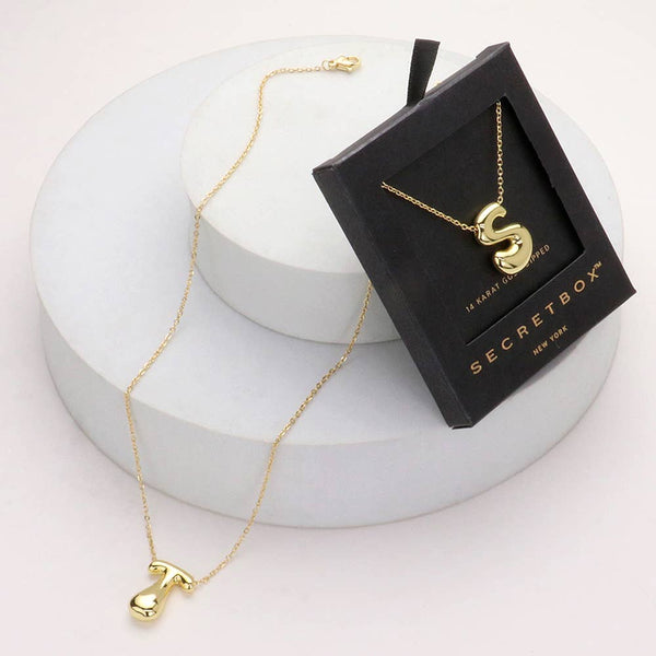 SECRET BOX_ 14K Gold Dipped Bubble Initial Pendant Necklace
: N