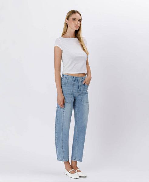SUPER HIGH RISE ELASTIC BAND BARREL JEANS F5831: ACCOMPLISHMENTS / 24 - Lulu Bella Boutique