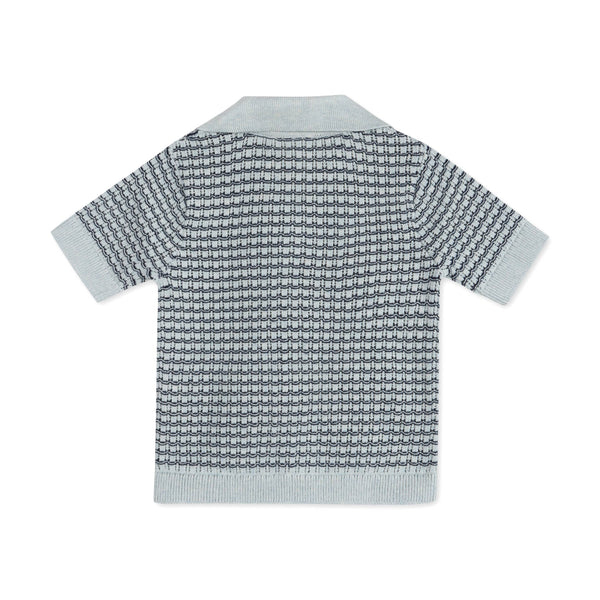 Miles Wave Textured Baby Shirt & Shorts Set (Organic Cotton): Blue Heather