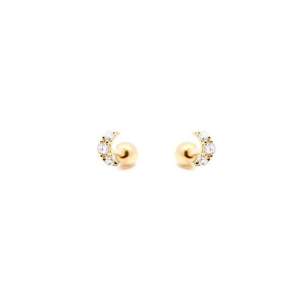 CZ Diamond Moon Screw Flat Back Earrings: Silver