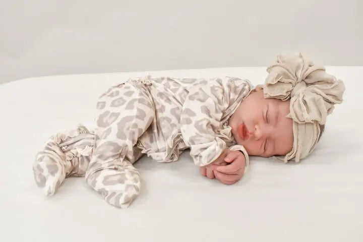 Natural Leopard Footie: 0-3M