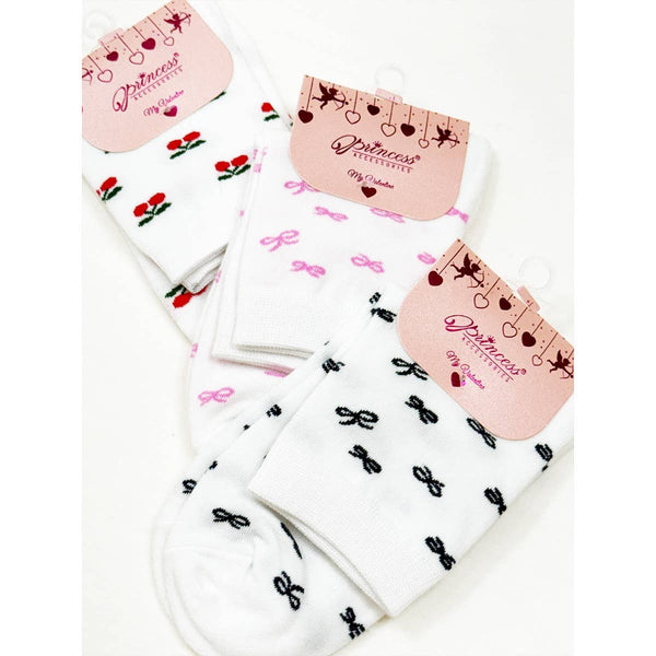 Bow and Cherry Print Everyday Socks: MIX COLOR / ONE(12)