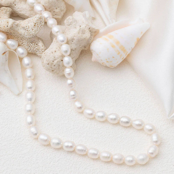 18K Gold PVD Freshwater Pearl Beaded Necklace: Gold