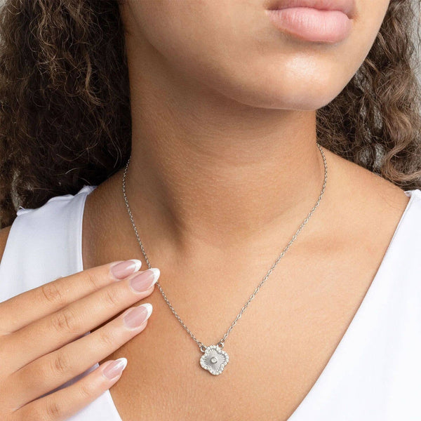 18K Gold Stainless Steel Floral Motif Necklace with Stone: Gold - Lulu Bella Boutique