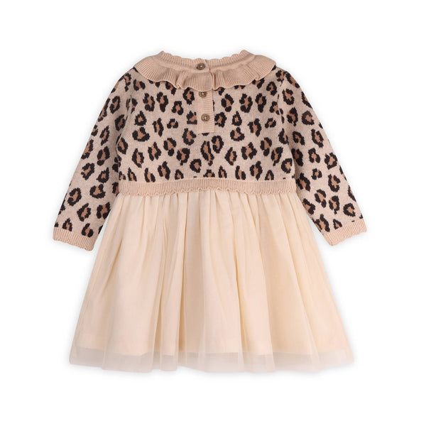 Leopard Jacquard Sweater Knit Baby Tutu Dress (Organic) : Oatmeal Heather / 3-6M