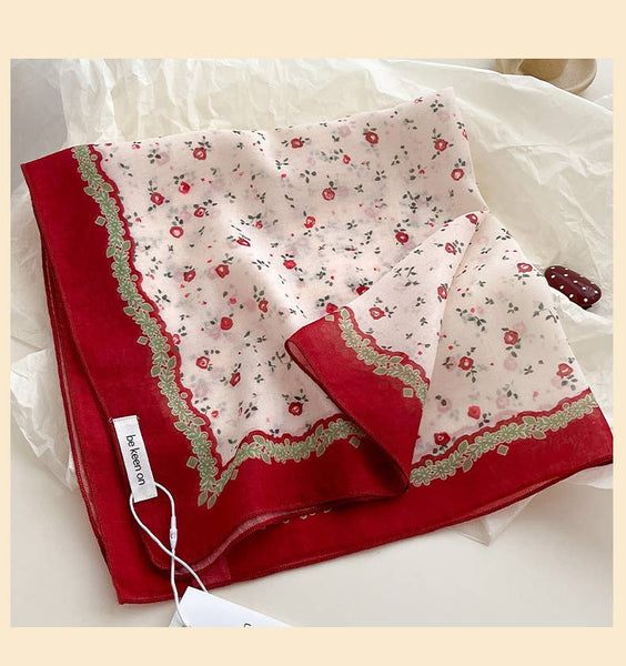 Red Passion Floral Bandana Square scarf - Lulu Bella Boutique