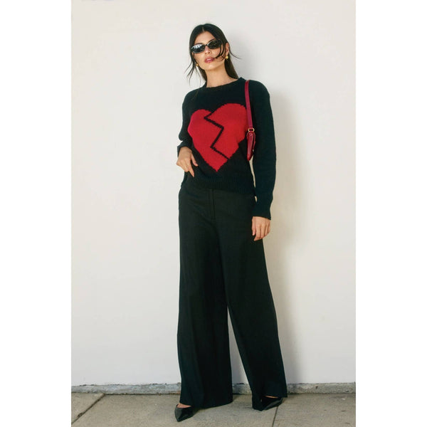 Broken Heart Relaxed Sweater: BLACK - Lulu Bella Boutique