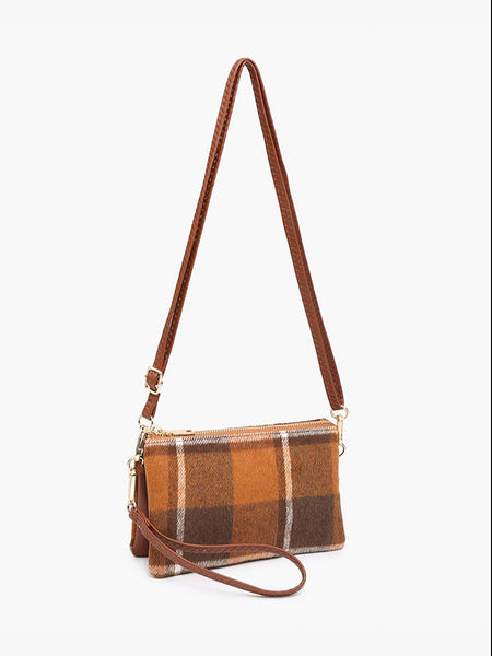 M013-PLD Riley Plaid 3 Compartment Crossbody/Wristlet
: Beige - Lulu Bella Boutique