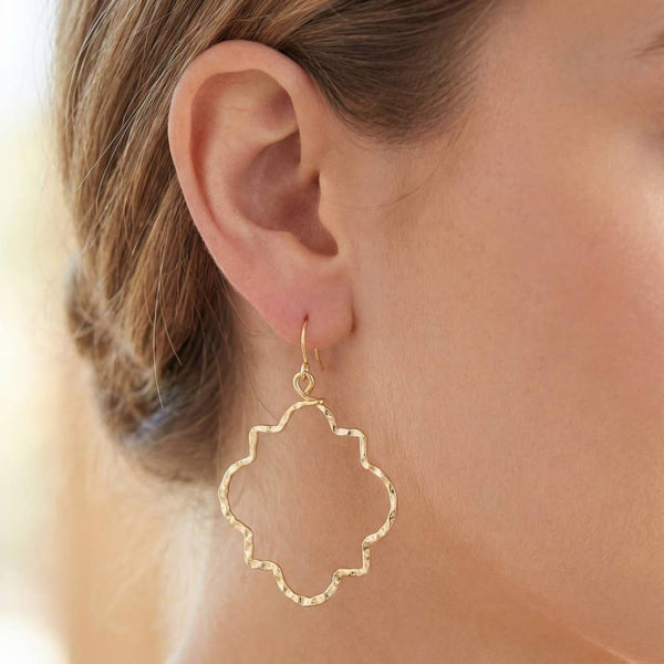 Gold Dipped Hammered Layered Wavy Hoops Dangle Earrings: GD - Lulu Bella Boutique