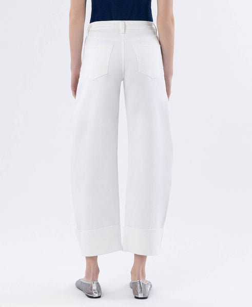 HIGH RISE CUFFED CROP BARREL JEANS F6098WH: OPTIC WHITE / 28 - Lulu Bella Boutique