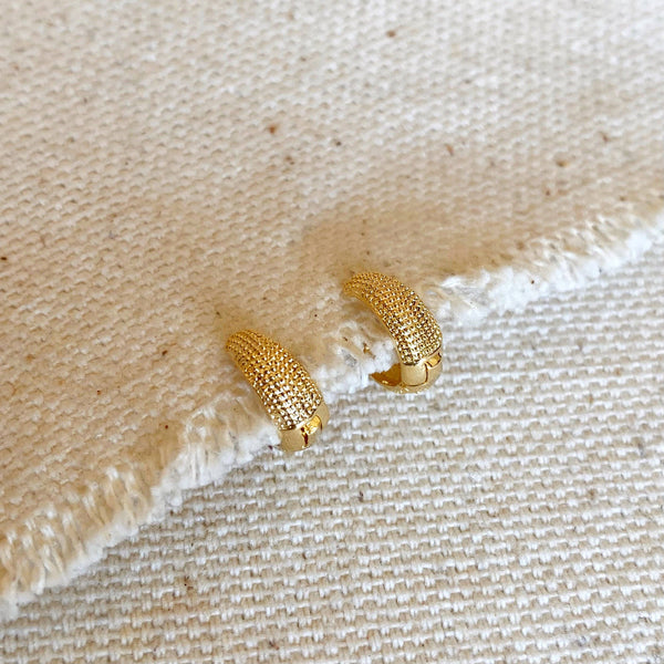 18k Gold Filled Tiny Textured Clicker Hoop Earrings