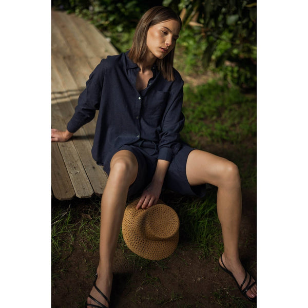 LINEN SHORTS: Navy / S-M-L(2-2-2) - Lulu Bella Boutique