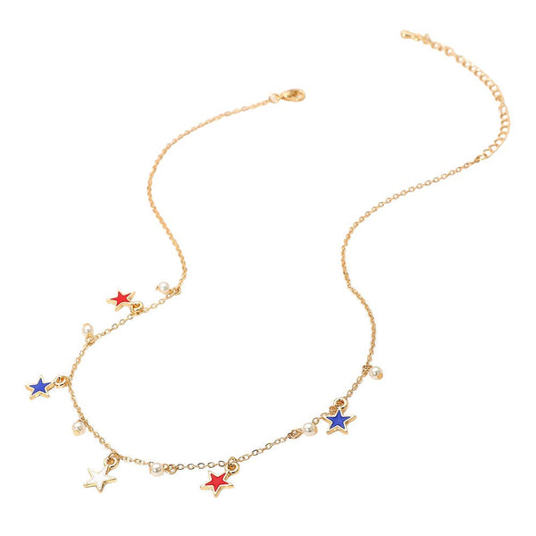American USA Enamel Star Charm Station Necklace - Lulu Bella Boutique