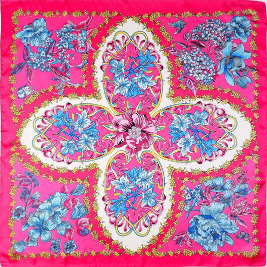 Vibrant Pink Floral Silk-Feel Scarf: Fuchsia