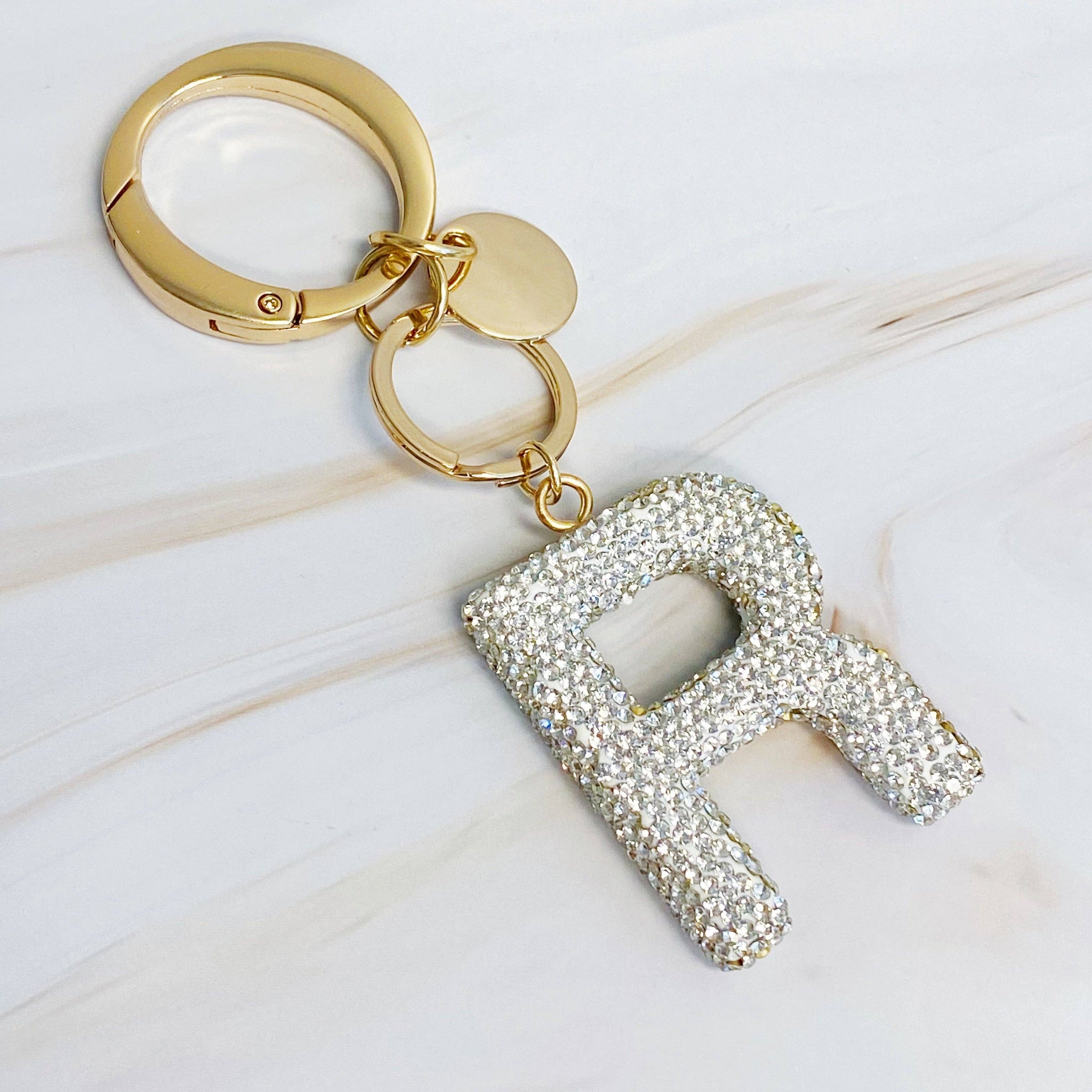 It Girl Glam Initial Key Chain: Crystal Clear / R