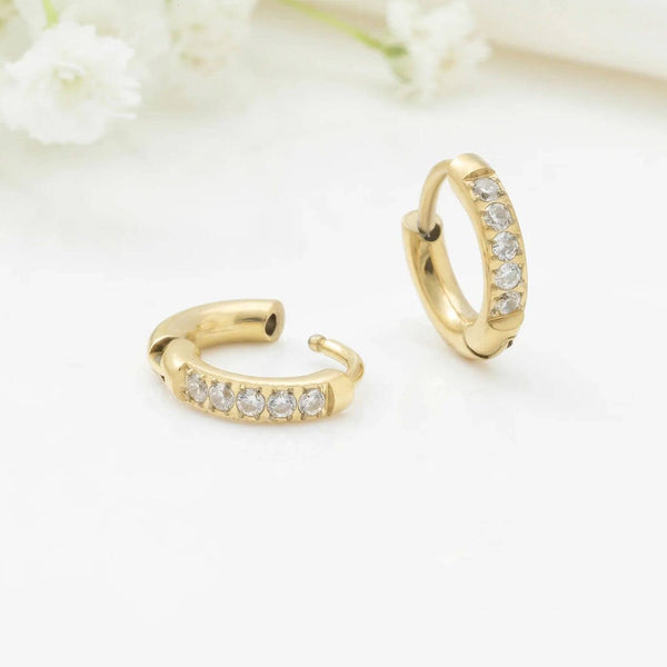 14K Gold Filled PLUS CZ Stone Huggie Earrings: Gold