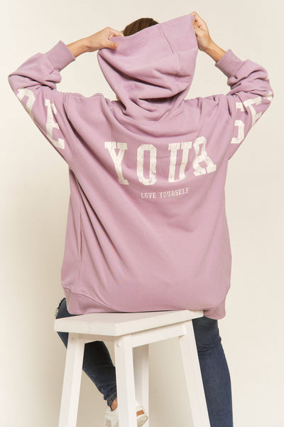 BE YOURSELF HOODIE SWEATER - JJT6145: Lavender / S/M - Lulu Bella Boutique