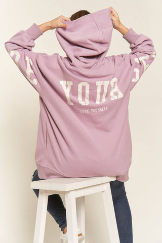 BE YOURSELF HOODIE SWEATER - JJT6145: Lavender / S/M - Lulu Bella Boutique