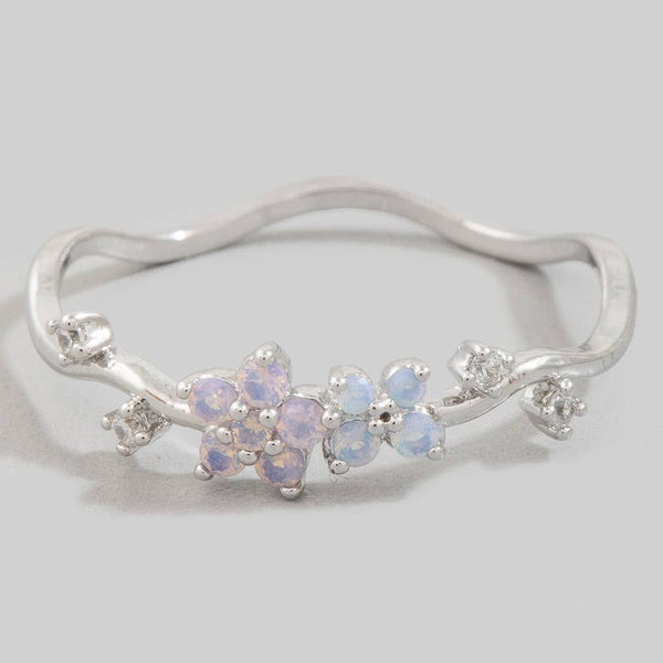 Gold Dipped Cz Wavy Flower Studded Ring