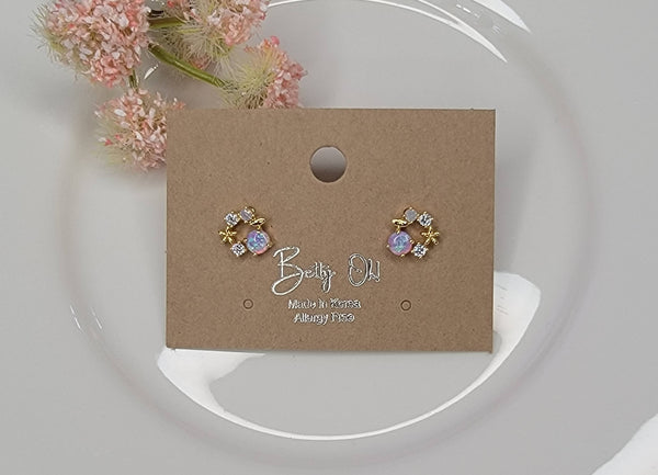 LAB GROWN OPAL POST EARRINGS.: Pink