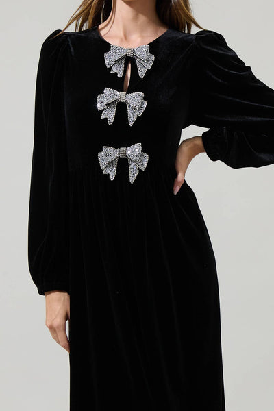Jena Glow Bow Velvet Midi Dress: Black - Lulu Bella Boutique