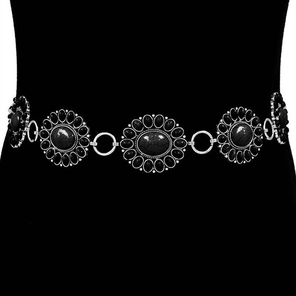 Boho Vintage Western Turquoise Stone Concho Chain Belt: Turquoise - Lulu Bella Boutique