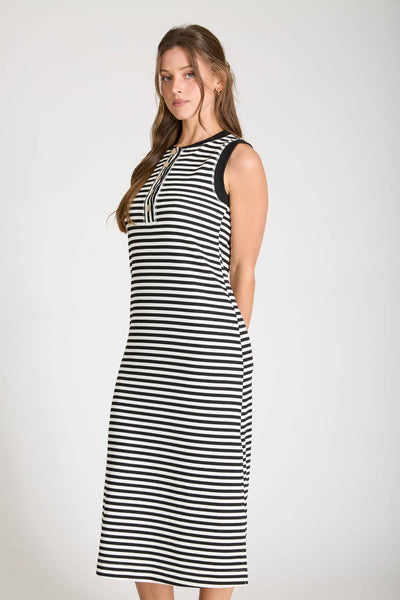 STRIPE HENLEY TANK KNIT MIDI DRESS: Black L