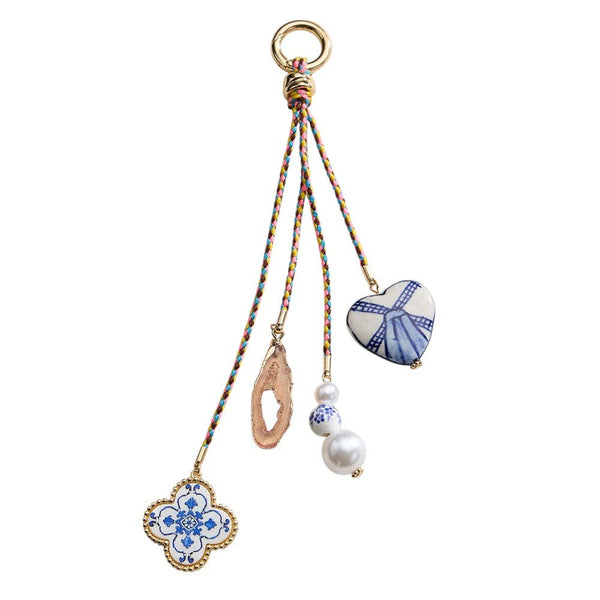 Ceramic Flower Heart Pearl Charm Keychain / Bag Charm - Lulu Bella Boutique