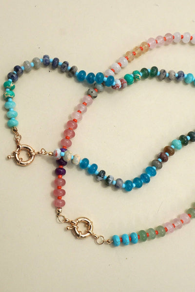 NATURAL STONE CHARM  SPRING CLASP BEADED NECKLACE: B