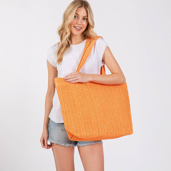 Solid Crochet Straw Tote Bag / Beach Bag
: Beige - Lulu Bella Boutique