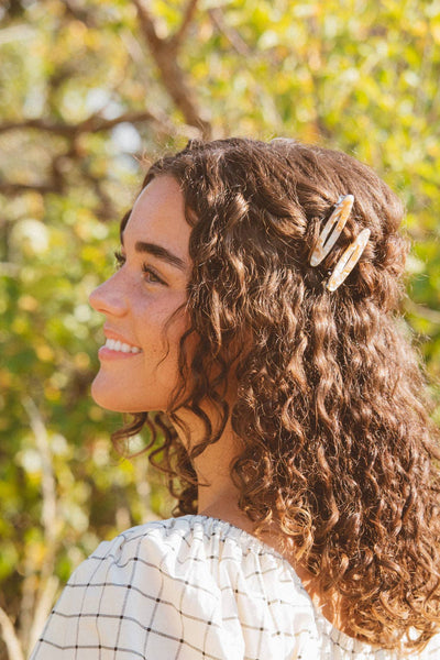 Oval Alligator Clips 2-pack: Beige Marble