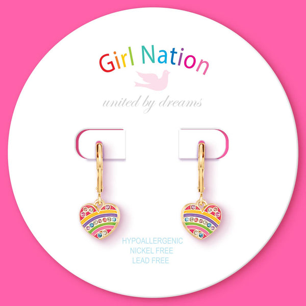 Crystal Rainbow Heart Lever Back Earrings