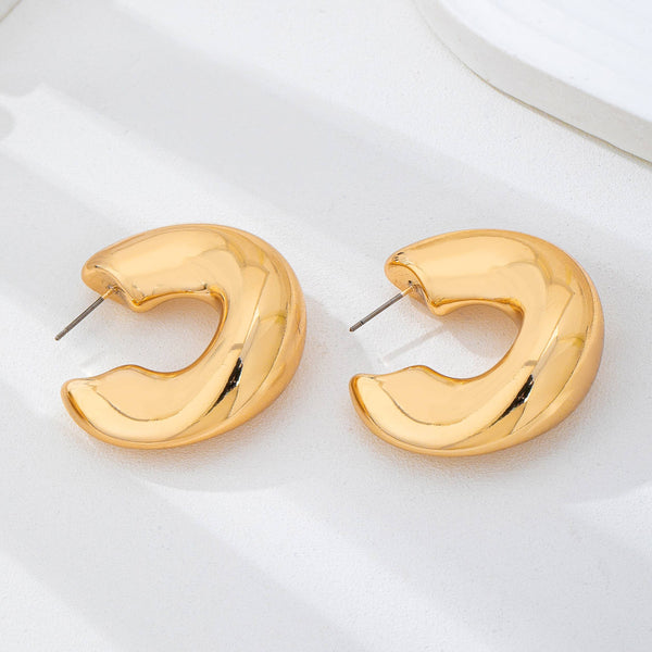 Bold Gold-Tone Chunky Dome Crescent Hoop Earrings | 80E62230: Gold - Lulu Bella Boutique