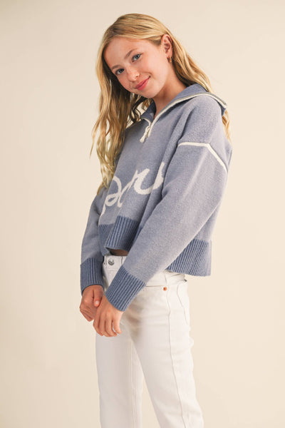 TWEEN KIDS GIRLS HALF ZIP SWEATER  (7-14): 7/8 - Lulu Bella Boutique
