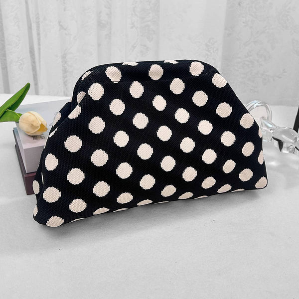 Polka Dots Knit Cosmetic Bag Geo Knit Clutch: Black / M - Lulu Bella Boutique