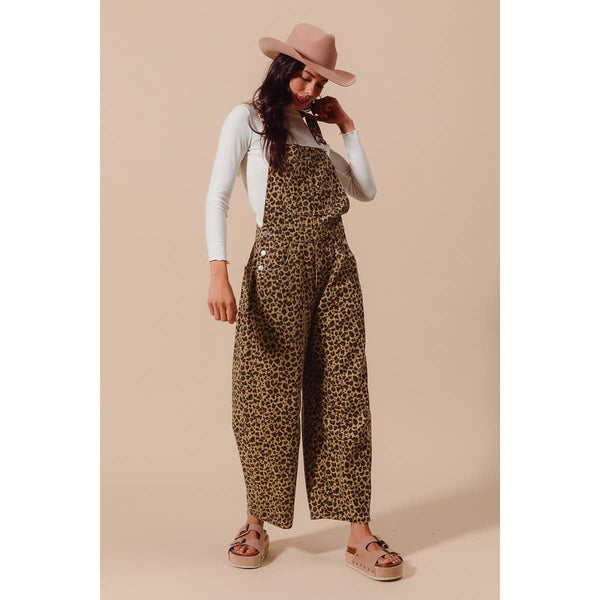 LEOPARD TWILL SLOUCHY BARREL OVERALLS