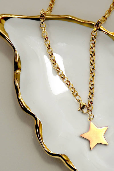 18K STAINLESS STEEL TARNISH FREE STAR NECKLACE | 40NK9667: GOLD - Lulu Bella Boutique