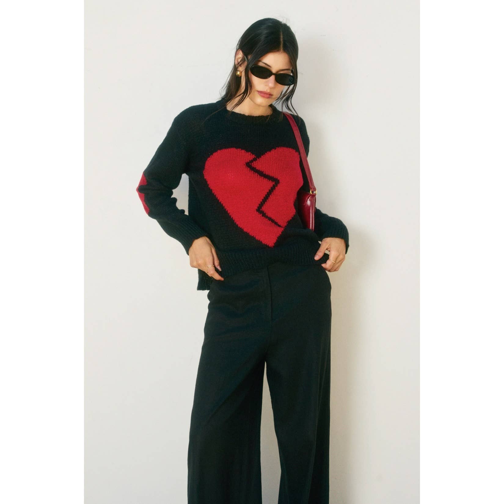 Broken Heart Relaxed Sweater: BLACK