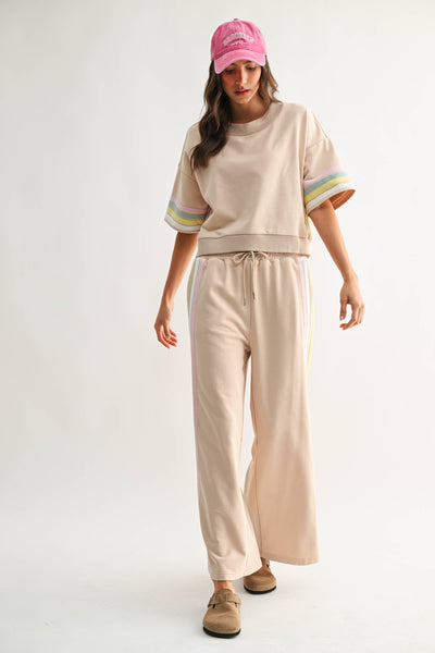 Game Day Pastel Stripe Luxe Lounge Set: IVORY MULTI - Lulu Bella Boutique