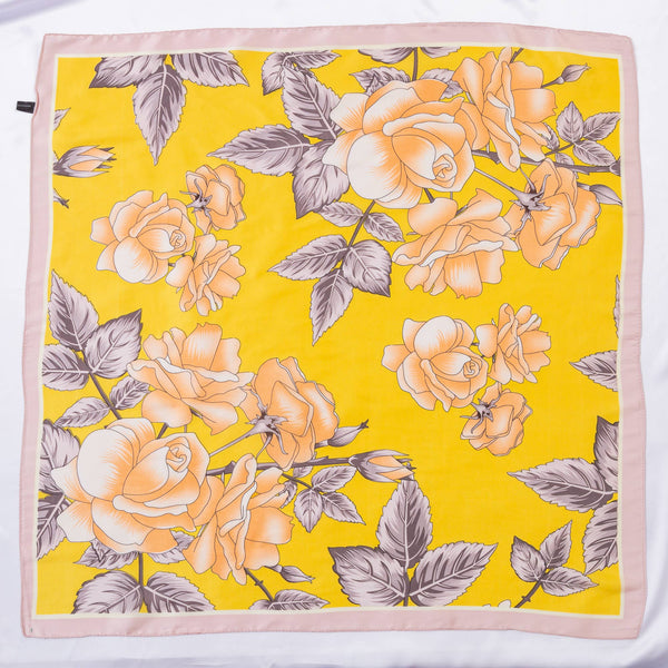 FLOWER SILKY BANDANA SQUARE NECK SCARF, DS 31169: YL - Lulu Bella Boutique