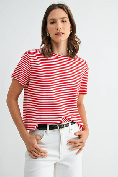 STRIPE SHORT SLEEVE TOP: Red