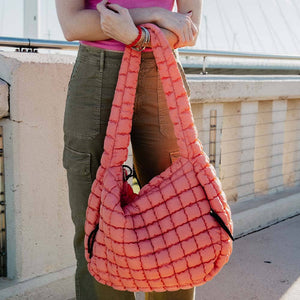 Coral X-Large Quilted Tote: Coral