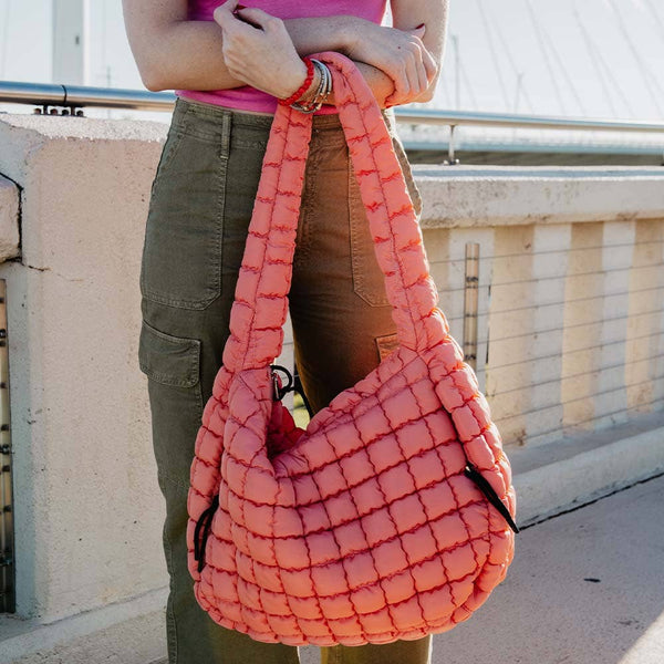 Coral X-Large Quilted Tote: Coral