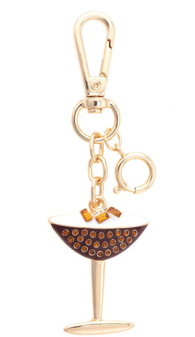 Espresso Martini Enamel Bag Charm in Brown & White - Lulu Bella Boutique