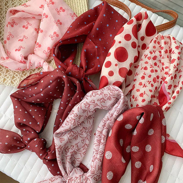 Maillard style French polka dots red square scarf Bandana - Lulu Bella Boutique